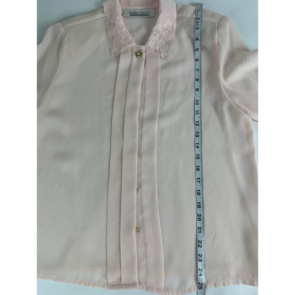Vintage Sheer Pink Lace Embroidered Collar Shirt Blouse Size 10 Medium Romantic - Picture 7 of 8